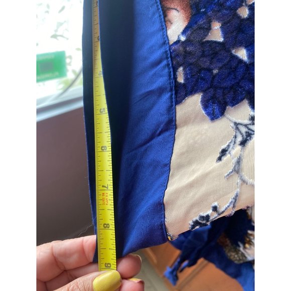 WILLOW & CLAY Blue Floral Velvet Burnout Kimono Style Duster Jacket S/M - Picture 7 of 10